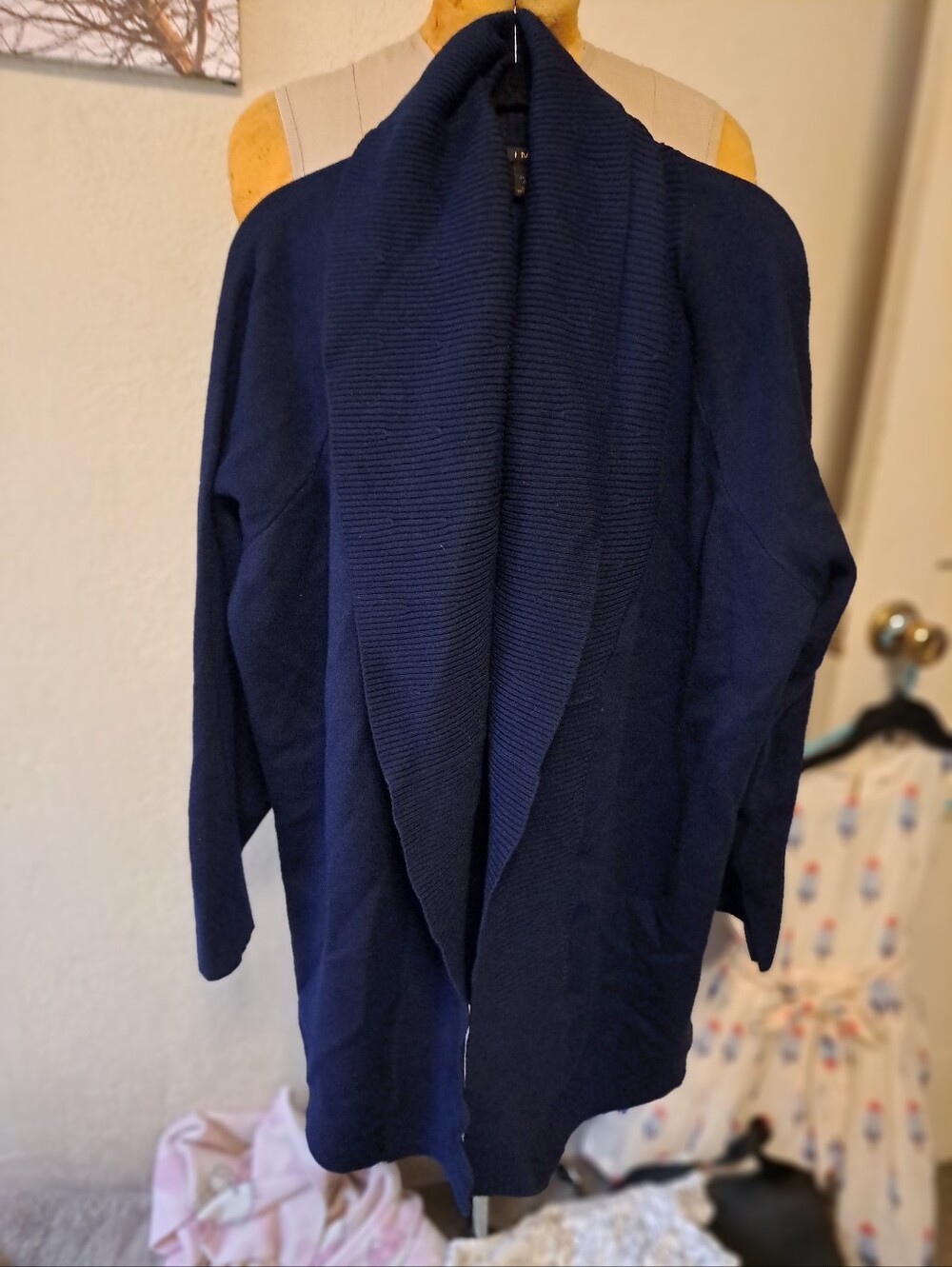NWT 2X $99 Iman Navy Blue Knit Open Front Duster Fall Sweater